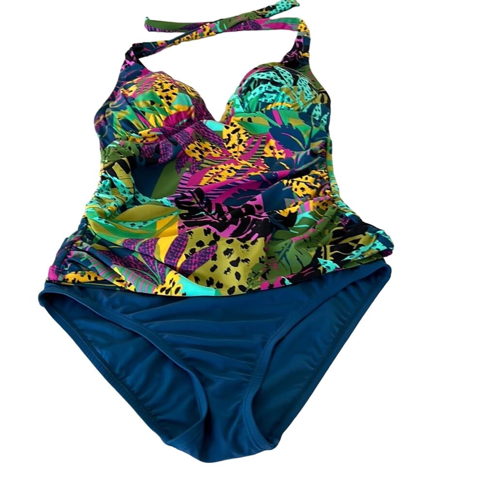Into the Bleu Size S Tropical Print 2 piece Tankini